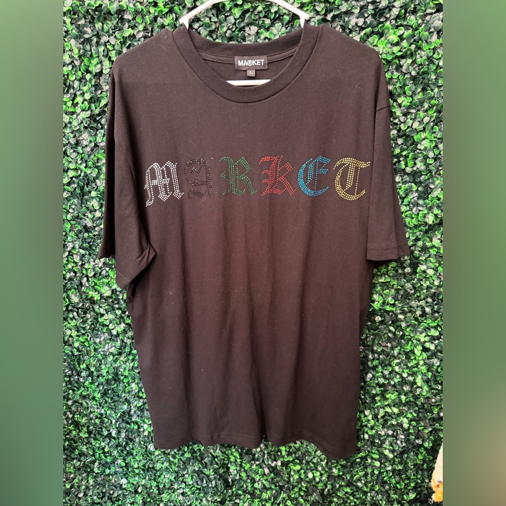 Market Black Short Sleeve Tee with Multicolor Rhinestone MARKET Script